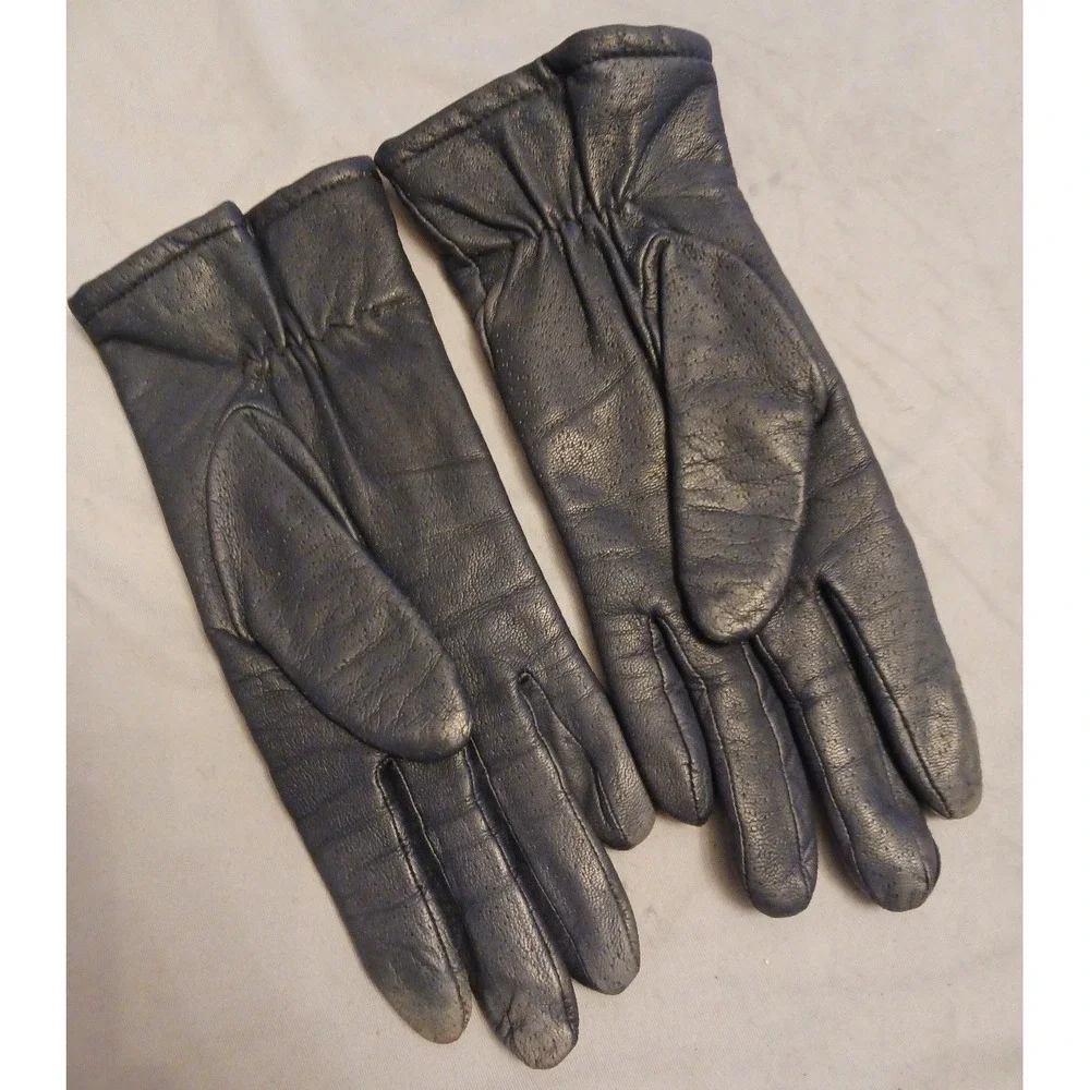 Fownes Vintage‎ Navy Blue Genuine Leather Women's Driving Gloves, Size 6.5